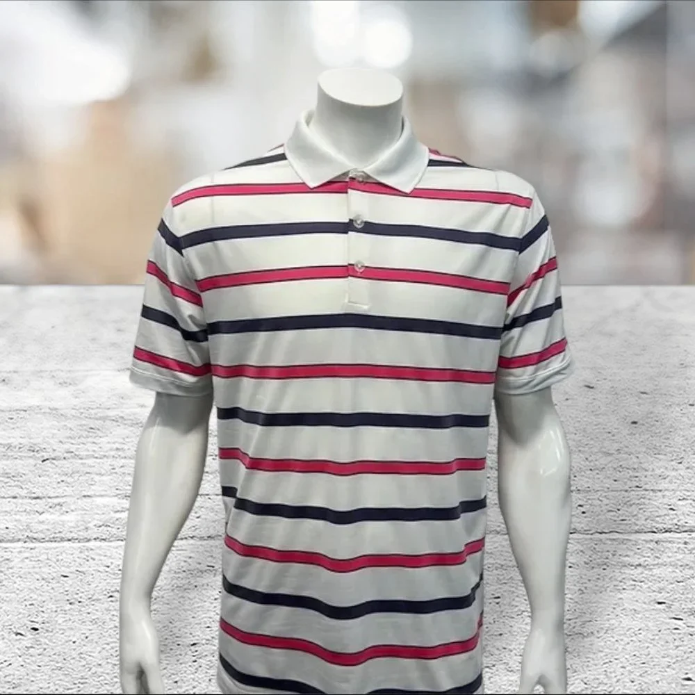 Nike Golf Dri Fit Tour Performance White Pink Purple Stripe Polo Shirt Medium